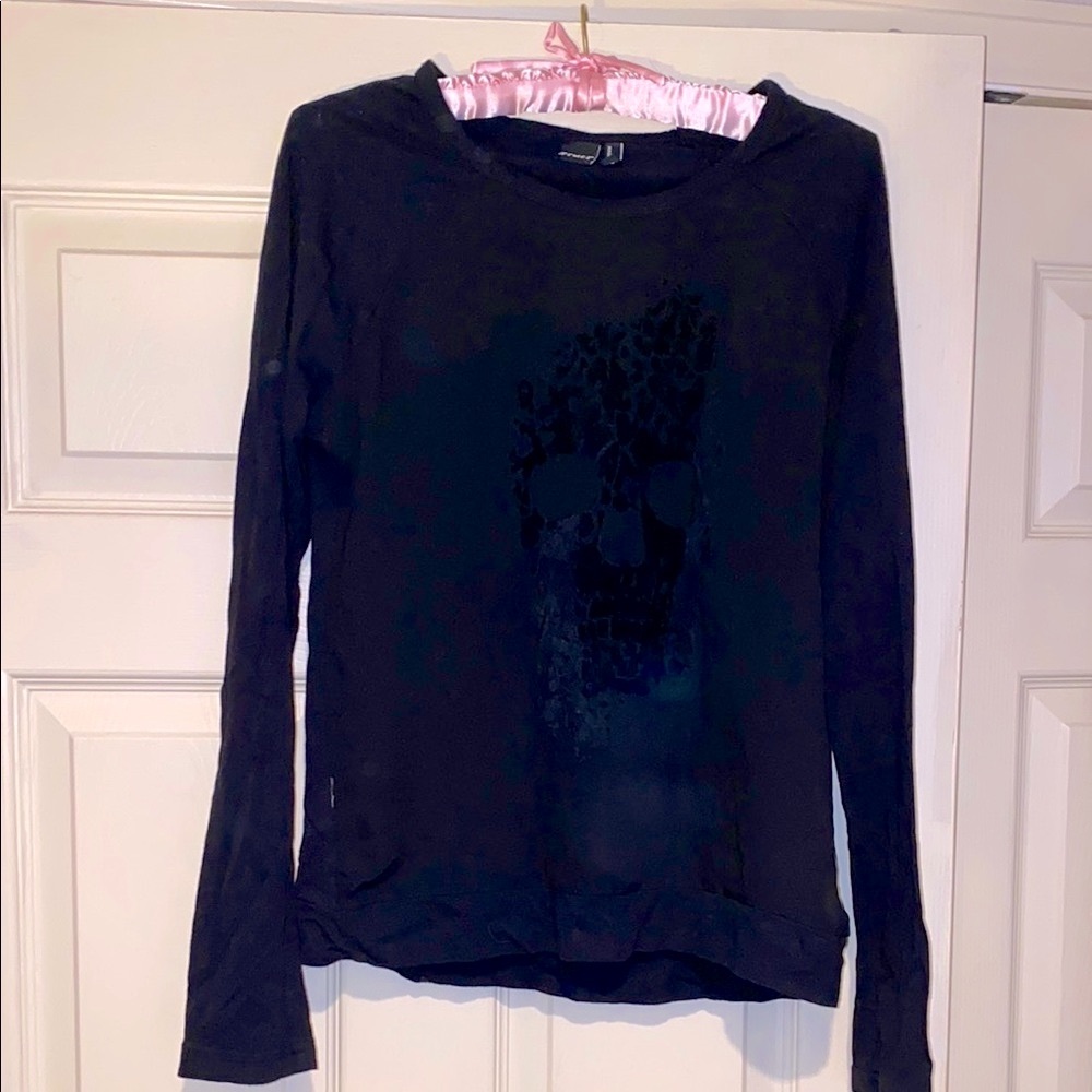 Cruel Girl Black Sheer Skull L/S Shirt Size Small